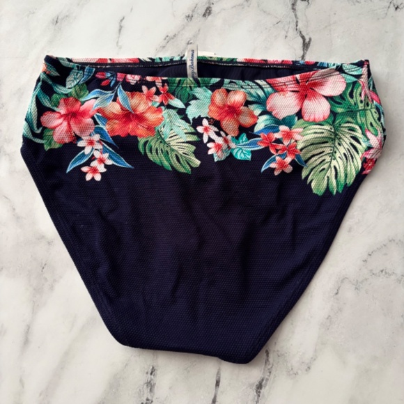 Tommy Bahama Nwt Island Cays Flora High Waist Textured Navy Swim Bikini Bottom M - Picture 3 of 4